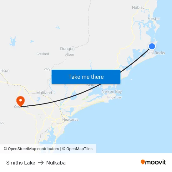 Smiths Lake to Nulkaba map