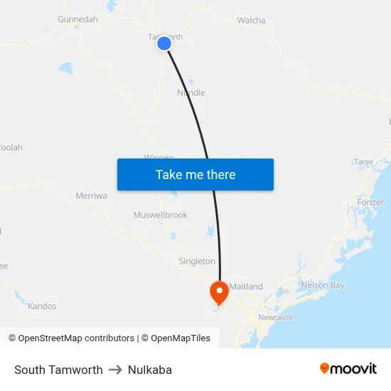 South Tamworth to Nulkaba map