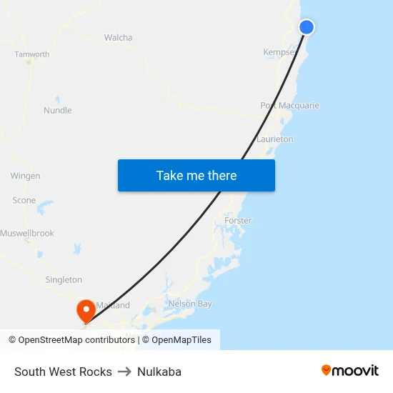 South West Rocks to Nulkaba map