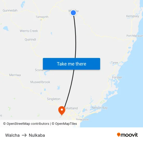 Walcha to Nulkaba map