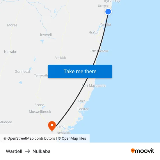 Wardell to Nulkaba map