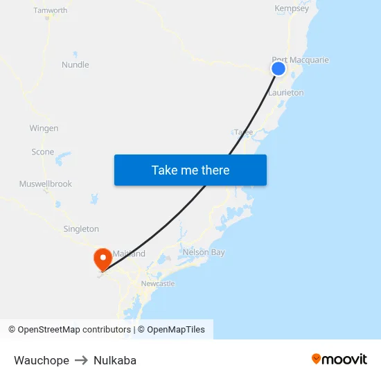 Wauchope to Nulkaba map