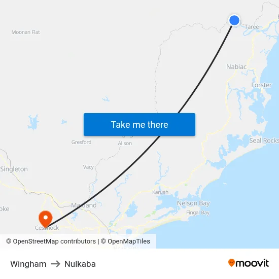 Wingham to Nulkaba map