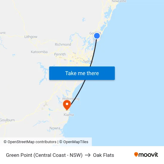Green Point (Central Coast - NSW) to Oak Flats map