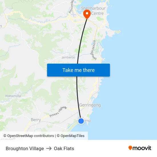 Broughton Village to Oak Flats map