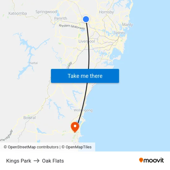 Kings Park to Oak Flats map