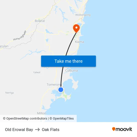 Old Erowal Bay to Oak Flats map