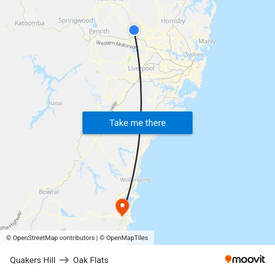 Quakers Hill to Oak Flats map