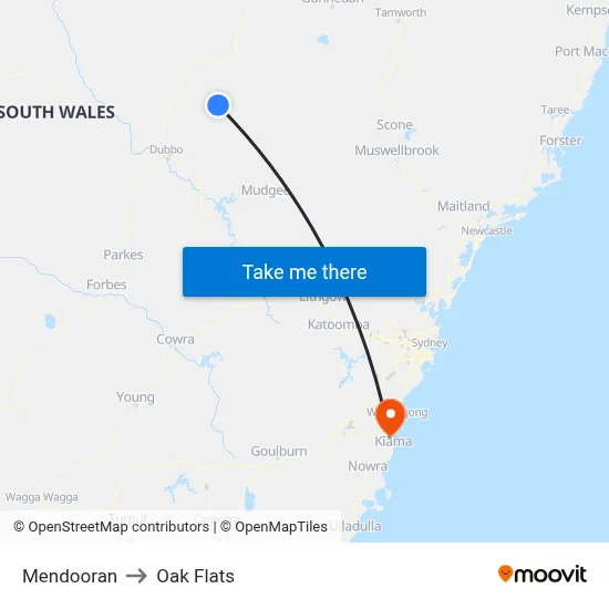 Mendooran to Oak Flats map