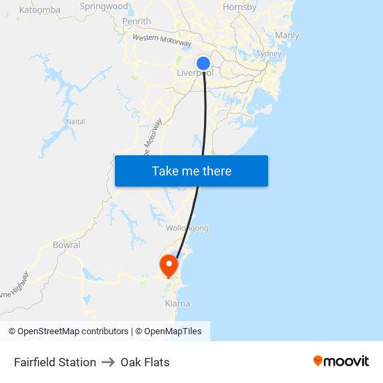 Fairfield Station to Oak Flats map