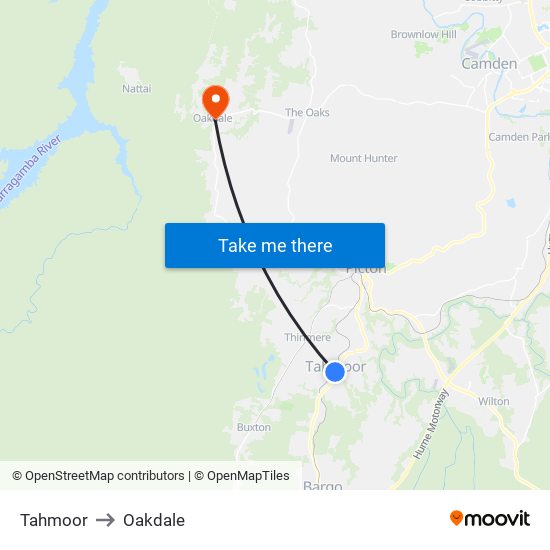 Tahmoor to Oakdale map