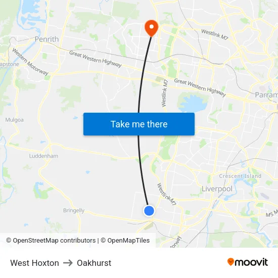 West Hoxton to Oakhurst map