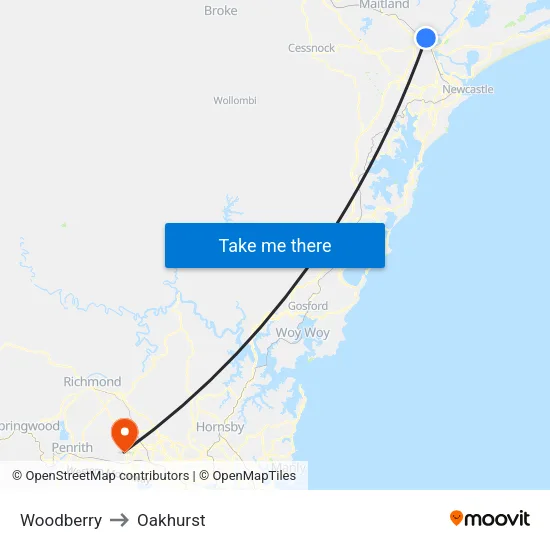 Woodberry to Oakhurst map