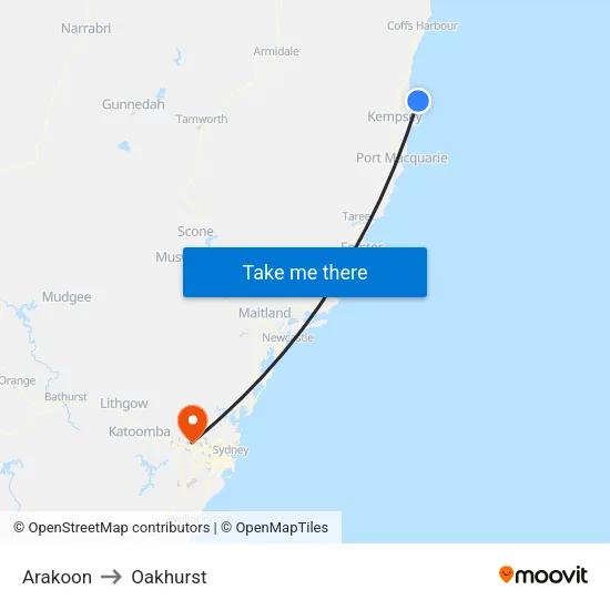 Arakoon to Oakhurst map