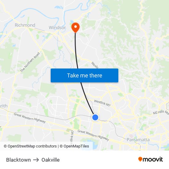 Blacktown to Oakville map