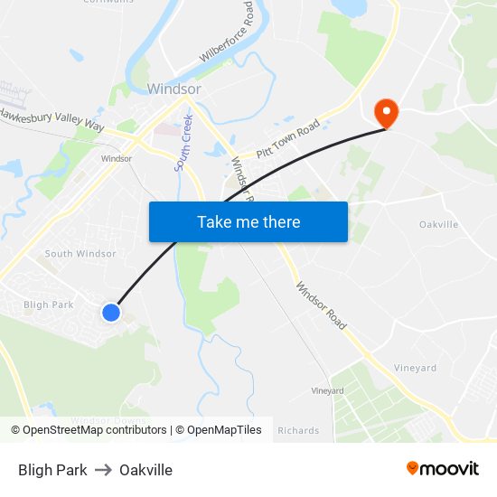 Bligh Park to Oakville map