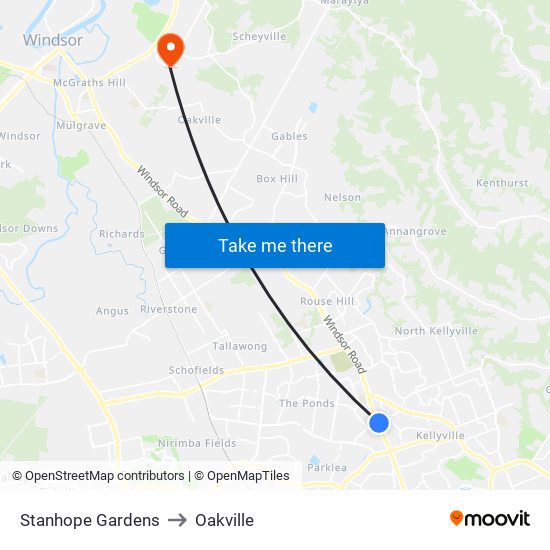 Stanhope Gardens to Oakville map