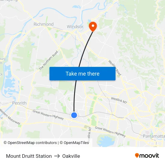 Mount Druitt Station to Oakville map