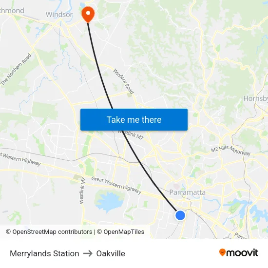 Merrylands Station to Oakville map