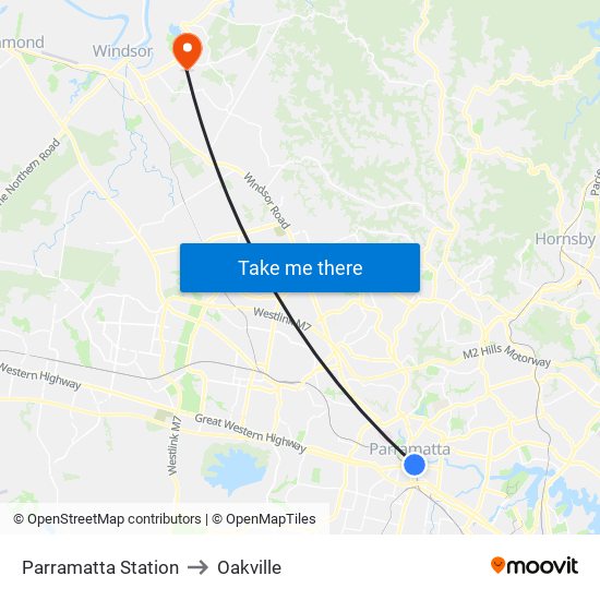 Parramatta Station to Oakville map
