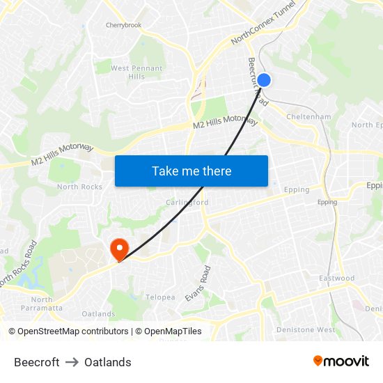 Beecroft to Oatlands map