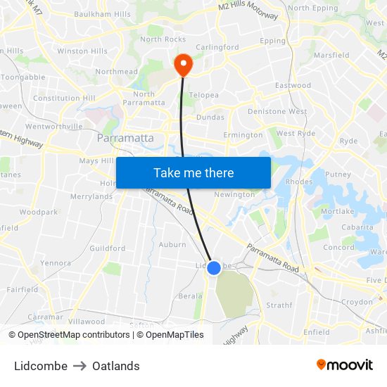 Lidcombe to Oatlands map