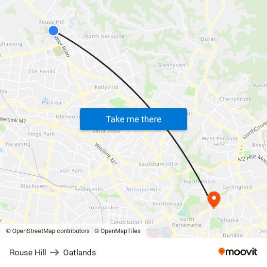 Rouse Hill to Oatlands map