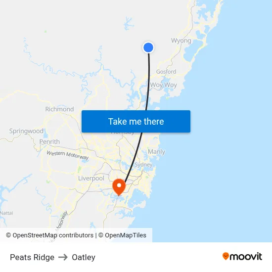 Peats Ridge to Oatley map