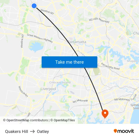 Quakers Hill to Oatley map