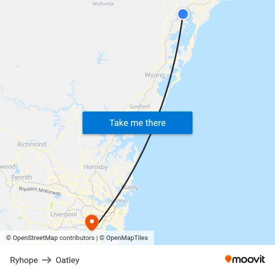 Ryhope to Oatley map