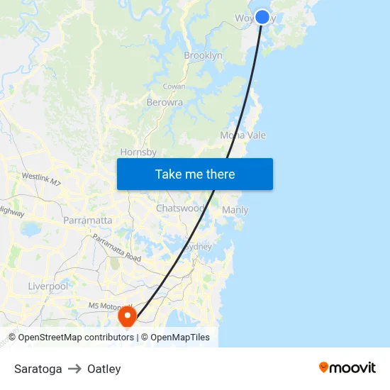 Saratoga to Oatley map
