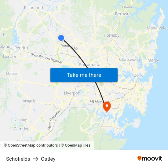 Schofields to Oatley map