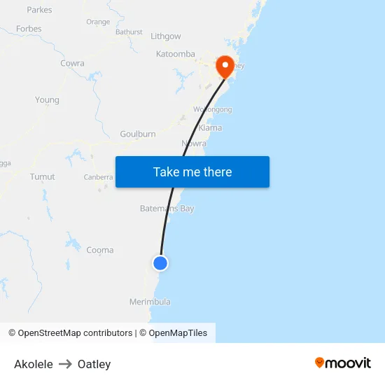 Akolele to Oatley map