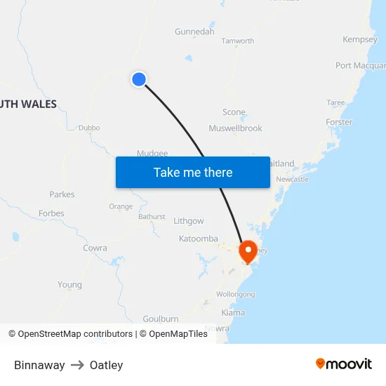 Binnaway to Oatley map