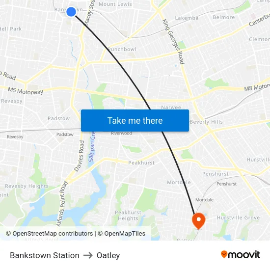 Bankstown Station to Oatley map