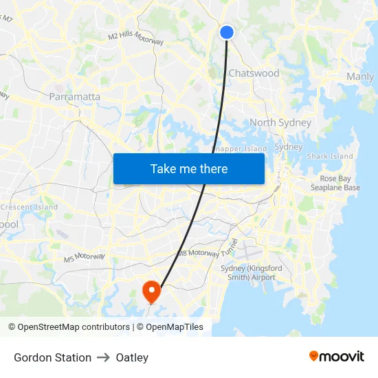 Gordon Station to Oatley map