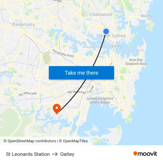 St Leonards Station to Oatley map