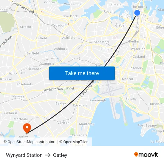 Wynyard Station to Oatley map