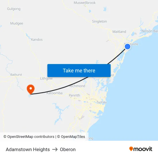 Adamstown Heights to Oberon map