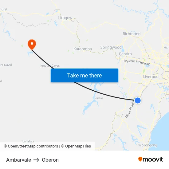 Ambarvale to Oberon map