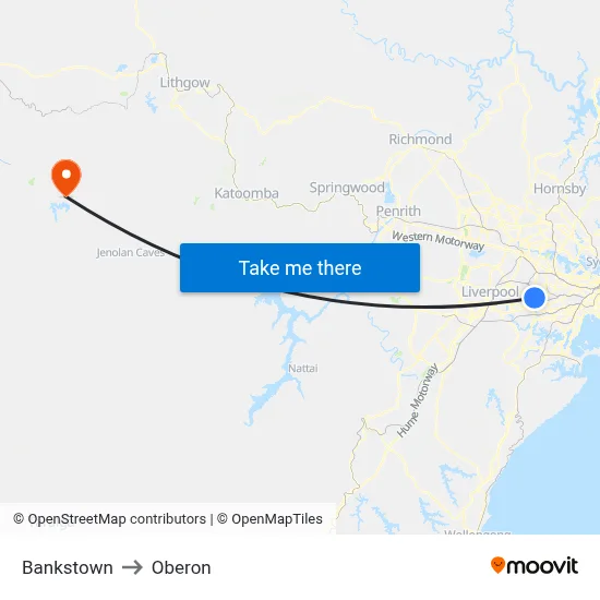 Bankstown to Oberon map