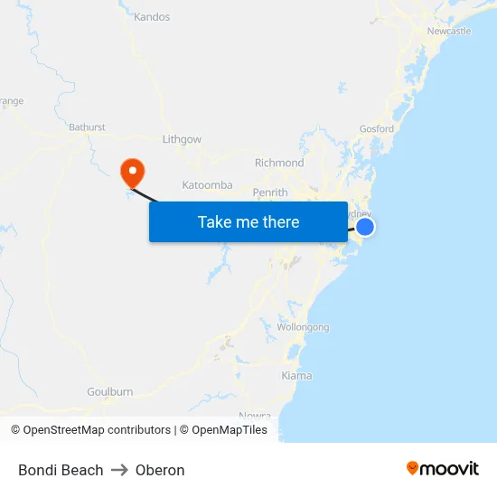 Bondi Beach to Oberon map