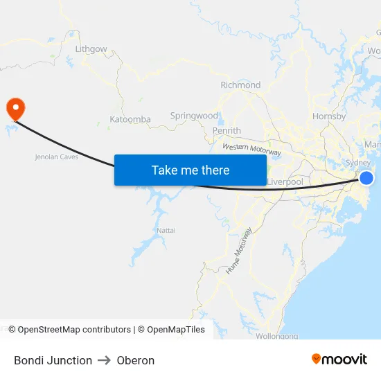 Bondi Junction to Oberon map