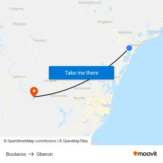 Boolaroo to Oberon map