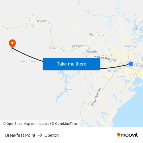 Breakfast Point to Oberon map