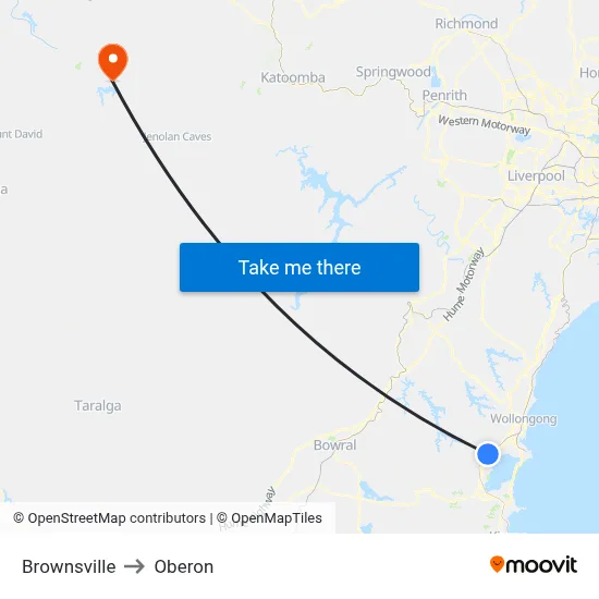 Brownsville to Oberon map