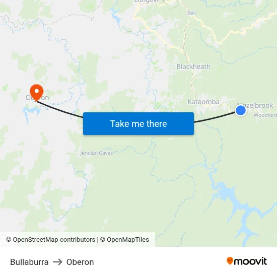 Bullaburra to Oberon map