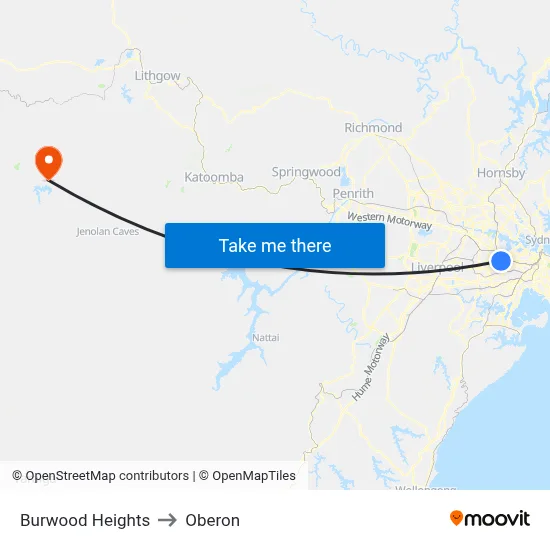 Burwood Heights to Oberon map