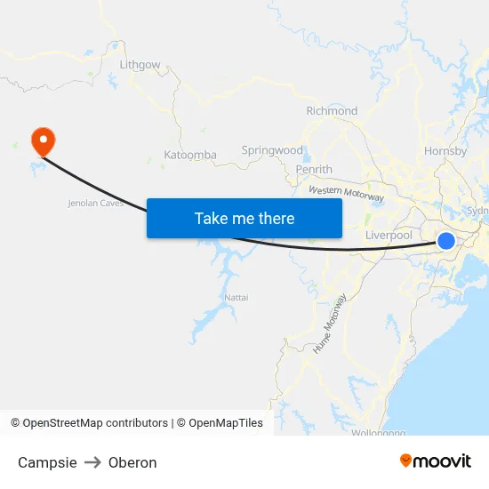 Campsie to Oberon map