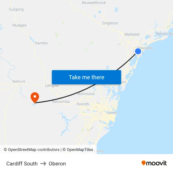 Cardiff South to Oberon map